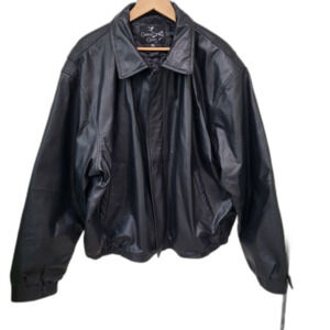 Black Bomber Leather Jacket with Classic Collar